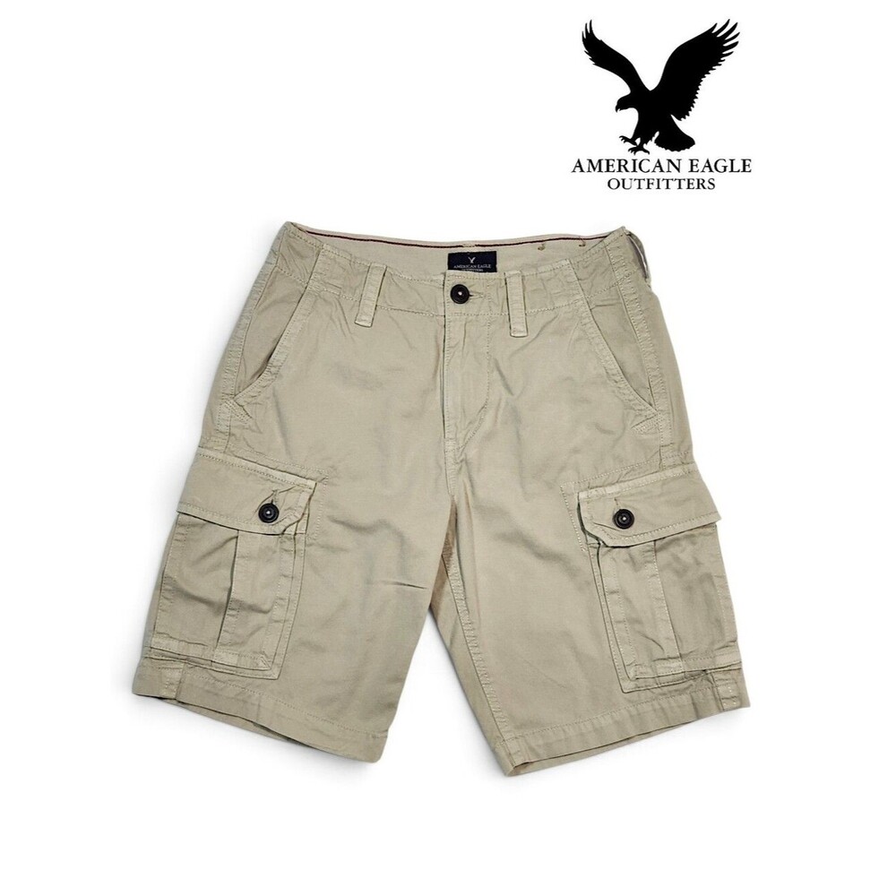 American Eagle Men's Classic Khaki Cargo Pockets Shorts Size 28 Relaxed Fit